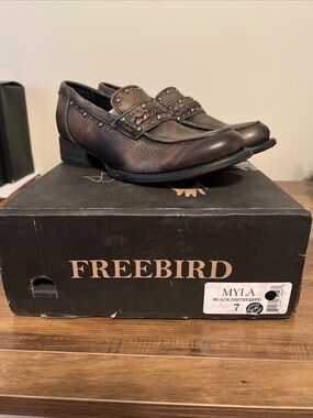 Freebird Myla Women’s Black Distressed Studded Loafers